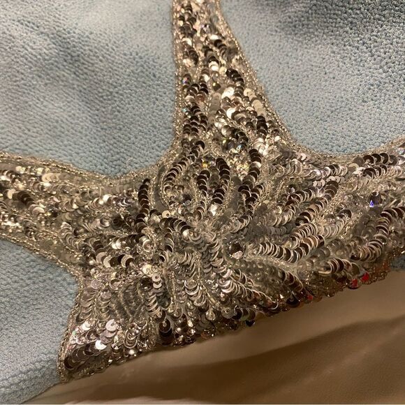 Leslie Amon Starfish Dress Blue beaded stretch mini resort Revolve NWT M - Picture 12 of 12